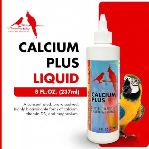 Morning Bird Calcium Plus Liquid for Birds – Calcium Supplement with Vitamins and Minerals for Strong Eggshells, Healthy Bones - Support Growth, Breeding, and Wellness for All Birds 8 Fl Oz - size: 8 Fl Oz
