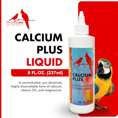 Morning Bird Calcium Plus Liquid for Birds – Calcium Supplement with Vitamins and Minerals for Strong Eggshells, Healthy Bones - Support Growth, Breeding, and Wellness for All Birds 8 Fl Oz - size: 8 Fl Oz