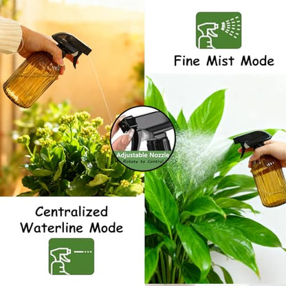 YYTSGG Glass Plant Mister Bottle, 13.5oz Refillable Water Spray Bottle with Adjustable Mist Nozzle for Indoor Flowers, Outdoor Gardening, Cleaning, Hair and Pets Care (Brown) - color: Brown