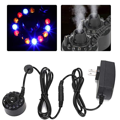 Mist Maker, Indoor Fountain Mister Foggers, Colorful Mist Maker Fog Atomizer, Small Pond Fog Machine Atomizer Air Humidifier Perfect for Water Fountain Pond, 12W Reptile Habitat Sprayer with 400ML/H