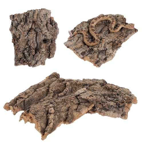 Garneck 4pcs Reptile Tree Bark Decor, Natural Cork Bark Climbing Hide for Reptiles, Terrarium Decorations for Lizards and Snakes