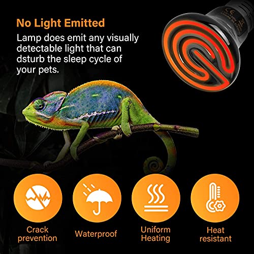 Simple Deluxe 50W (Mini) Ceramic Heat Emitter Reptile Heat Lamp Bulb No Light Emitting Brooder Coop Heater for Amphibian Pet & Incubating Chicken, Black, 1-Pack - size: 50 Watts, style: 1 Pack
