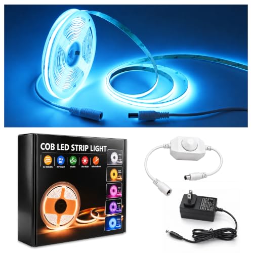 LED Strip Lights 24V COB, ICE Blue, Dimmable led Lighting16.4ft (Kit) | Dotless High Density, 7.2W/m, 8mm Width, Cuttable Flexible for Home DIY Commercial decoration projects - color: ICE Blue (Kit)