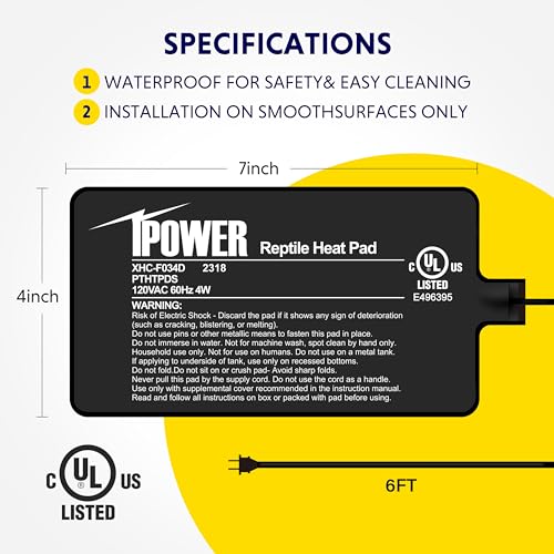 iPower 4X7 Inch Reptile Heating Pad and Digital Heat Mat Thermostat, Terrarium Heat Mat for Amphibious Pets - size: 4" X 7", style: Heat Pad