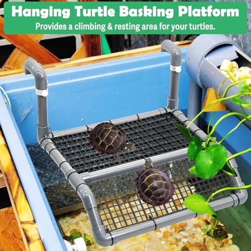 Fhiny Hanging Turtle Basking Platform, Plastic Turtle Dock Basking Area with Climbing Ramp Height Adjustable Reptile Floating Dock Tortoise Tank Accessories Decor for Lizard Gecko Hermit Crab - style: Basking Platform C