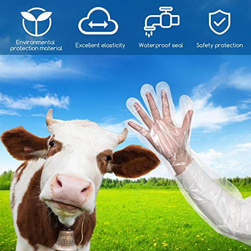 Patelai 50 Pcs Disposable Dressing Gutting Gloves 1.6 Mil Shoulder Length Hunting Field Dressing Glove for Deer Cleaning Gutt - color: White