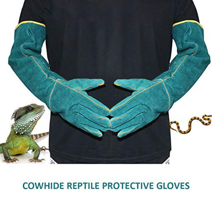 JTLB Animal Handling Gloves Bite Protection Gloves Pet Grasping Long Leather Protective with Breathable Sweat Absorbent Cowhide for Garden Cutting Veterinary Animal (Dark Green)