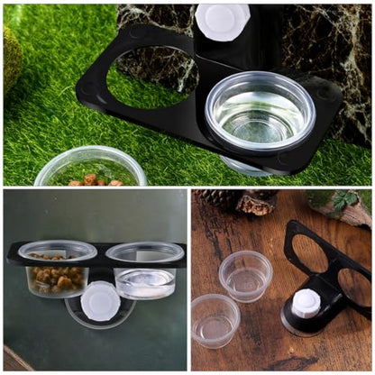 Cabilock 2pcs Reptile Food Bowl with Suction Cup, Plastic Dual-Compartment Water and Feeding Dish for Lizards, Geckos, and Spiders, Corner Mount Terrarium Feeder for Pet Reptiles