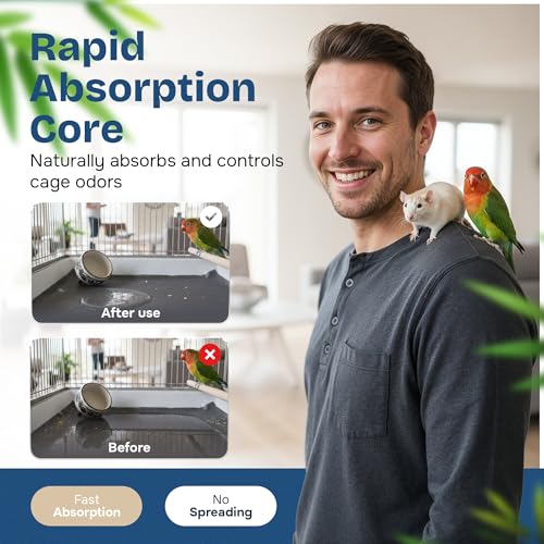 PHOBA Bamboo Charcoal Bird Cage Liners, 18''x24'', 100Sheets, Bamboo Charcoal Odor Control Papers, Super Absorbent Disposable Tray Mats for Parrots, Parakeets, Cockatiels.