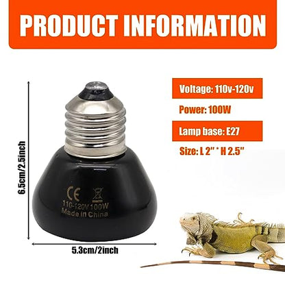 Mini Reptile Heat Lamp, 25w Infrared Ceramic Heat Emitter, No Light Emitting Reptile Heat Bulbs,Ceramic Heat Lamp for Amphibian, Chicken Coop,Cat, Turtle, Snake,Terrarium (1, 100 W) - size: 100 W