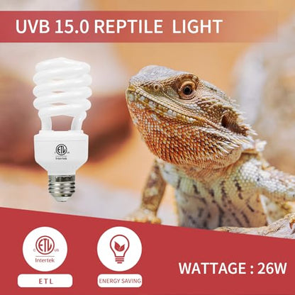 LUCKY HERP 26W UVB 15.0 Intense UVA UVB Compact Flouorescent Lamp Desert Terrarium Light Bulb for Reptile and Amphibian - style: UVB15.0 26W