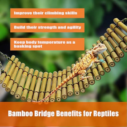 Bearded Dragon Tank Accessories, Reptile Climbing Hammock Bridge, Lizard Lounger Bamboo Ladder, Reptile Tank Accessories for Habitat, 18 x6 in - size: 18 x6 in