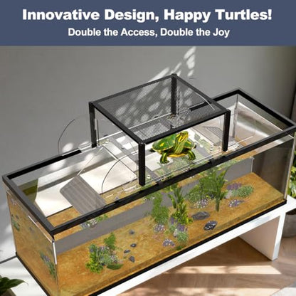 Upgraded Dual Ramp Turtle Basking Platform, Extra Large Fits 125 Gallon 150 Gallon 180 Gallon Aquarium Tank, Aquatic Turtles Topper Dock, Turtle Tank Accessories, Non-Slip Ramp & Escape-Proof