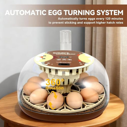 Nest I - 12 Egg Incubator for Beginners, Auto Egg Turning, Consistent Humidity with Auto-Refill Water Bottle & Stable Temp Control for Hatching Chicken, Goose, Duck, Quail, Pigeon, and Turkey - size: 12 Egg [Brown]