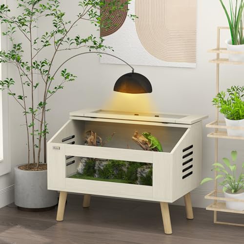 PawHut Reptile Terrarium 30 Gallon Top Opening Reptile Tank with Glass Windows Air Ventilations, Wooden Hamster Cage for Snakes Lizards Horned Frogs Chameleons Gerbils, 31.5" x 20" x 24"