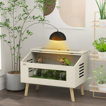 PawHut Reptile Terrarium 30 Gallon Top Opening Reptile Tank with Glass Windows Air Ventilations, Wooden Hamster Cage for Snakes Lizards Horned Frogs Chameleons Gerbils, 31.5" x 20" x 24"