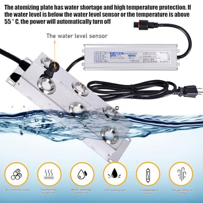 Mist Maker 6 Head Ultrasonic Fogger Pond Fogger Mister Atomizer Ultrasonic Humidifier for Greenhouse, Halloween Decor, with Float, Waterproof Power Supply and Ceramic Discs (6 Heads) - style: 6 heads