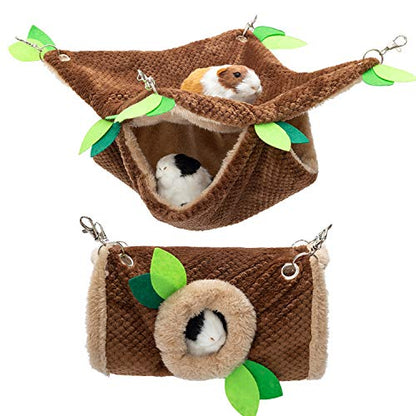 Small Animal Hammock - Hanging Hammock & Tunnel Hideout for Guinea Pig Hamster Parrot Rat Chinchilla - Warm Swing Plush Cage Bed Washable Pet Hammock - size: One Size