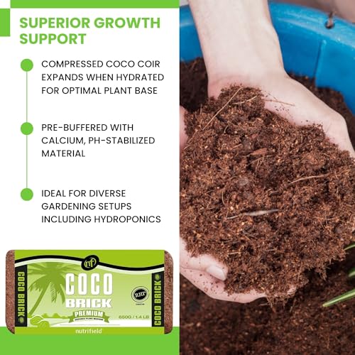 Coco Coir Brick Organic Coconut Coir 650 Gram Coco Fiber Compressed Block Low EC Pre Buffered w/Calcium RHP Quality Pot Soil Indoor Outdoor Flower/Vegetable Garden Seed Starter Micro Greens - 1.4 lbs