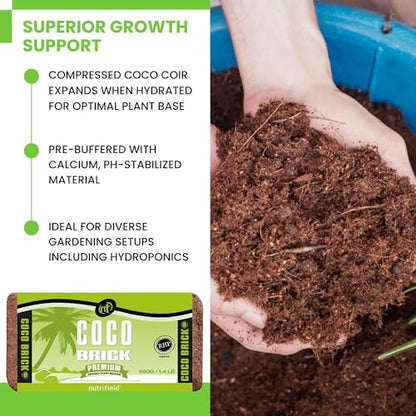 Coco Coir Brick Organic Coconut Coir 650 Gram Coco Fiber Compressed Block Low EC Pre Buffered w/Calcium RHP Quality Pot Soil Indoor Outdoor Flower/Vegetable Garden Seed Starter Micro Greens - 1.4 lbs