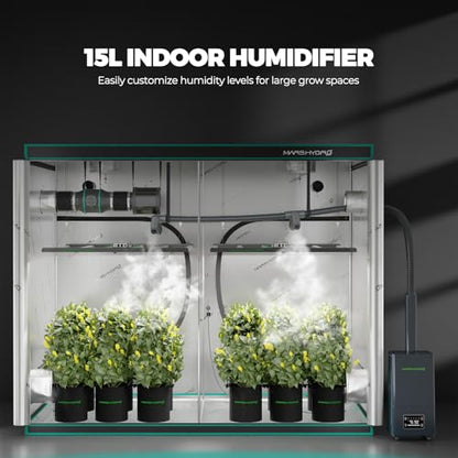 MARS HYDRO Plant Humidifier 15L,with Adjustable Humidity,Timer Function,Ultrasonic Precise and Silent Operation,No-Leak Seal for Grow Tent,Indoor Planting,Greenhouse,Bedroom - size: 15L
