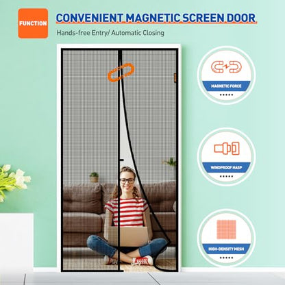 MAGZO Magnetic Door Screen Fits Door Size 34" x 72", 36" x 73" Hands-Free Mesh with Strong Magnet & Windproof Fastener, Pet Friendly Screen for Standard Interior Dutch Entrance, Black - size: Fit Door Size 34 x 72 Inch
