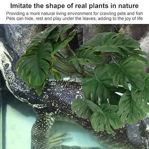 Reptile Plants Artificial Plants Terrarium Plants Decor with Suction Cup Amphibian Habitat Accessories Reptile Hide Decor Rainforest Ground Plant Fish Tank Aquarium Monstera Terrarium Decor