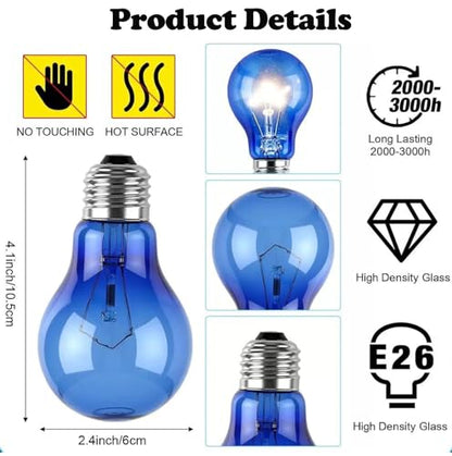 Sxminer 6 Pcs 100W Reptile Night Heat Lamp Bulbs - Infrared Ceramic Heat Emitter for Terrarium, No Light Disturbance A19 E26 Base 110V for Turtle, Lizard, Chickens Coop((Blue)