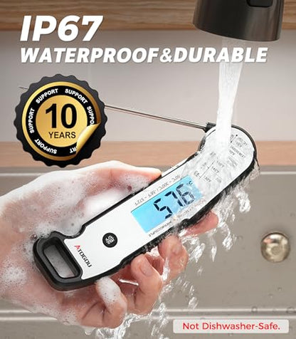 Atogou Professional Meat Thermometer Digital, Silver | <1 Sec Instant Read & ±0.5℉ Accuracy, IP67 Waterproof, Thermocouple Sensor Probe, for Kithchen, BBQ, Grill for Men Him Dad - color: Silver