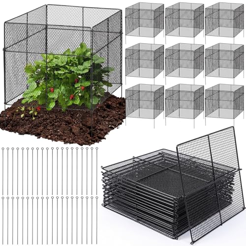 10 Pack Plant Protectors from Animals, Large Square Mesh Plant Cage 13.6" x 13.6" with 15.8" Stakes DIY Chicken Wire Cover for Outdoor Plants Vegetable Seedling Shrub Garden Barrier Fencing