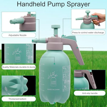 68oz Garden Pump Sprayer, 2L Hand Pressure Sprayer Bottle with Safety Valve, 0.5 Gal Lawn Adjustable Sprayer for Plant Mister Spraying Weeds Home Cleaning Watering (Light Blue) - color: Light Blue