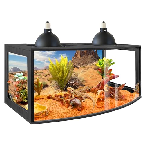 PROLEE Bearded Dragon Tank, Curved Reptile Enclosure with 3-Side Clear Acrylic Panels, Spacious Lizard Tank with Metal Mesh Top and Lockable Door for Reptile Habitat (Black, 40" Length,60 Gallons) - color: Black, size: 40"Length,60 Gallons