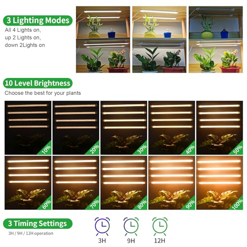 RWNTAO LED Plant Growing Lamp, 3000K Full Spectrum Grow Light Strips for Indoor Plants with 3/9/12H Timer & 10 Dimmable Levels, Sunlike Grow Light for Green House Hydroponics Succulent - size: 13Inch 4 Head 1 Pack