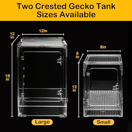 Reptile Tank,12" x 12" x 18" Crested Gecko Terrarium,PC Transparent Tall Vertical Starter Kit,Arboreal Tarantula Habitat with Ventilation for Tree Frog Cribs,Leopard Gecko Cage,Small Reptiles - size: 12*12*18inch