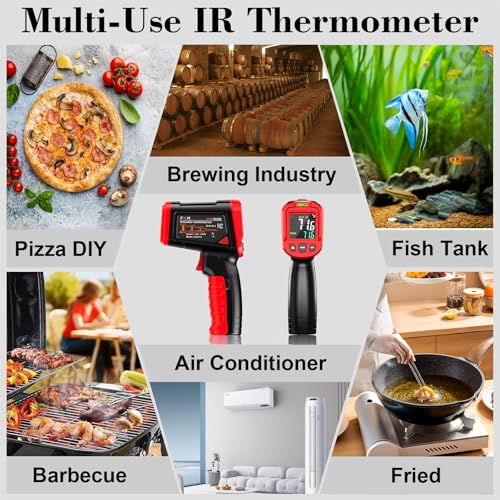 FKM Infrared Thermometer Gun,Non Contact Laser Thermometer Gun for Industrial,HVAC,Engine,Kitchen Cooking,Digital IR Temperature Gun -58°F~1112°F(-50°C~600°C) Adjustable Emissivity,Not for Human - color: Red