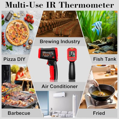 FKM Infrared Thermometer Gun,Non Contact Laser Thermometer Gun for Industrial,HVAC,Engine,Kitchen Cooking,Digital IR Temperature Gun -58°F~1112°F(-50°C~600°C) Adjustable Emissivity,Not for Human - color: Red