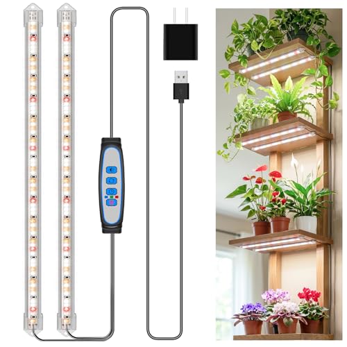 Kullsinss Grow Lights for Indoor Plants, 16" Full Spectrum Plant Grow Light Strips with Upgrade Timer 6/12/16 Hrs, 5 Dimmable Levels, 120 LEDs Sunlight Growing Lamp for Indoor Greenhouse, Seedlings - color: 2 Strip, size: 1 Pack