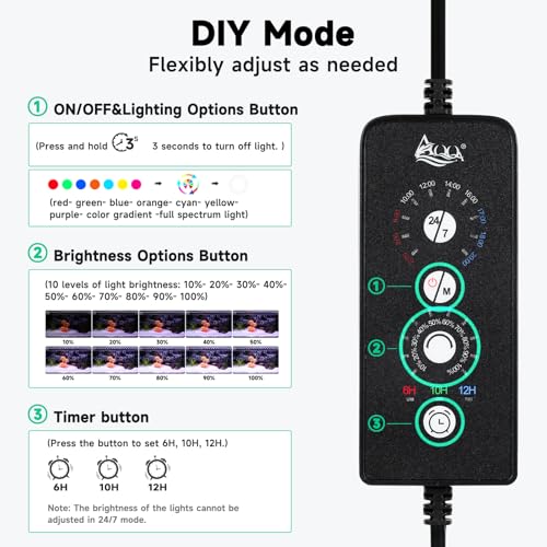 AQQA LED Aquarium Light, 24/7 Mode IP68 Waterproof Extendable Bracket Fish Tank Light, DIY Mode Full Spectrum Aquarium Plant Light, Adjustable Timer/Brightness Memory Function for 32-40 Inch Fish Tank - size: For 32-40 inch fish tank