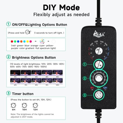AQQA LED Aquarium Light, 24/7 Mode IP68 Waterproof Extendable Bracket Fish Tank Light, DIY Mode Full Spectrum Aquarium Plant Light, Adjustable Timer/Brightness Memory Function for 24-32 Inch Fish Tank - size: For 24-32 inch fish tank