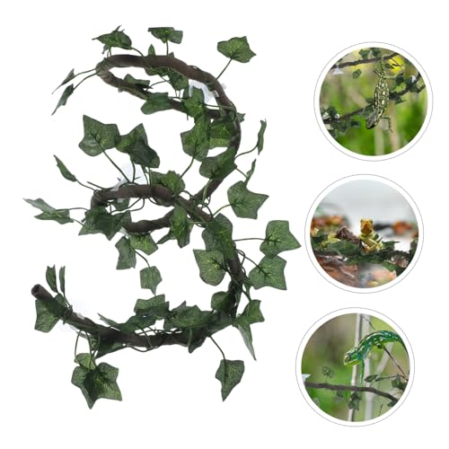 WOONEKY 1m Jungle Vines Rattan Strip Decor for Reptile Habitats Flexible and Curved Design Suckers for Lizard Frogs Snakes and More Cups and Leaf
