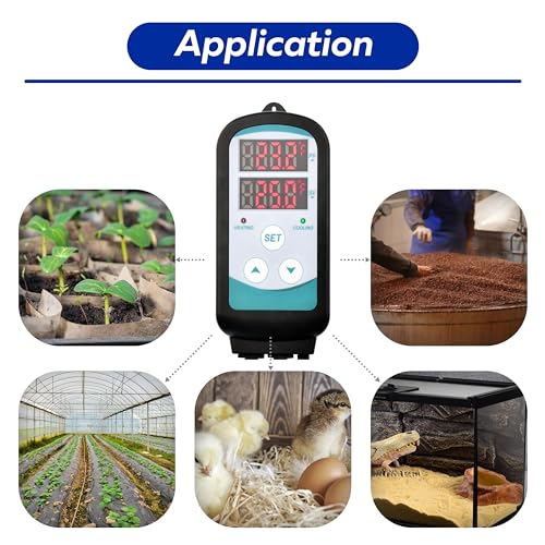 Digital Temperature Controller,Dual Digital Temperature Controlled Outlet,Thermostat Plug,Greenhouse Heater with Thermostat,110-240V 1500W ,Thermostat with Dual LED Display