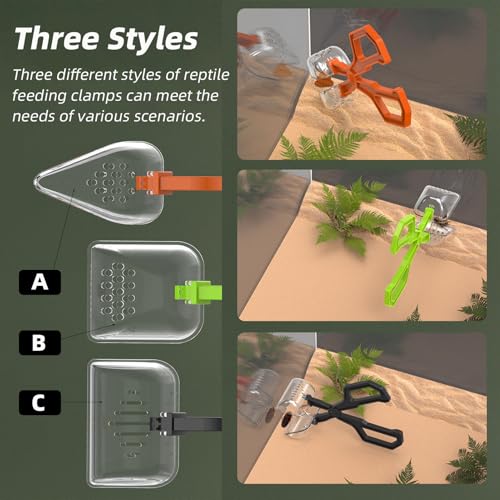Romansk 3 Pack Reptile Feeding Clamp, Reptile Poop Scoop Reptile Feeding and Cleaning Tool for Gecko Lizard Bearded Dragon and Other Small Animals