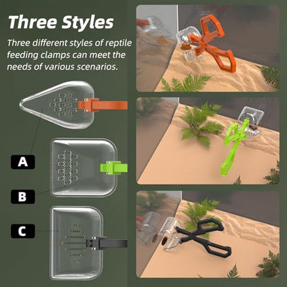 Romansk 3 Pack Reptile Feeding Clamp, Reptile Poop Scoop Reptile Feeding and Cleaning Tool for Gecko Lizard Bearded Dragon and Other Small Animals