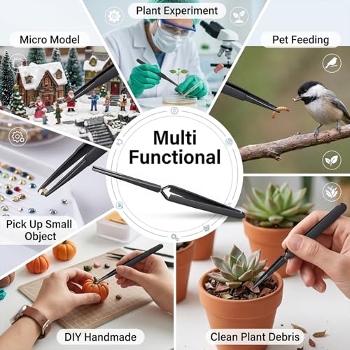 Reverse Tweezers for Crafting, 2 Pcs Rubber Tipped Tweezers Stainless Steel PVC Coated Bent and Straight Flat Tip Cross Locking Precision Tweezer Set for Crafts Jewelry Beads Coins Electronic (Black)