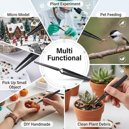 Reverse Tweezers for Crafting, 2 Pcs Rubber Tipped Tweezers Stainless Steel PVC Coated Bent and Straight Flat Tip Cross Locking Precision Tweezer Set for Crafts Jewelry Beads Coins Electronic (Black)