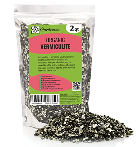 Horticultural Organic Vermiculite by GARDENERA - (Made in Ukraine) - Medium Grade - Natural Soil Additive for Potted Plants, Orchids, Hydroponics, Terrariums (2 Quart) - color: VERMICULITE, size: 2 Quart