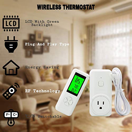 DIGITEN Wireless Temperature Controller Plug-in Thermostat Remote Control Reptile Thermostat Outlet with Temperature Sensor Wireless Thermostat for Home White - style: 2.Temperature is detected by the Outlet.