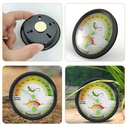SOLUSTRE High-Precision Reptile Terrarium Thermometer with Analog Dial Hygrometer, Mini Mechanical Temperature and Humidity Gauge for Gecko Tank and Pet Enclosure