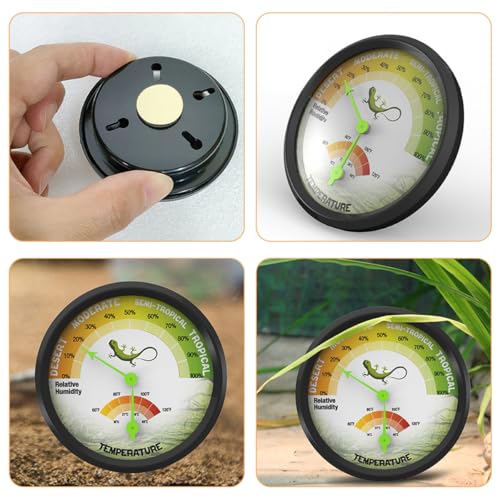 Reptile Thermometer Hygrometer Analog Mini Mechanical Temperature Measuring Device Battery-Free for Gecko and Turtle Terrarium