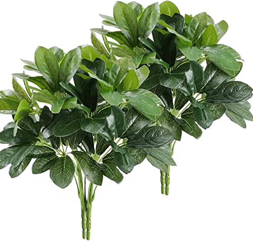 GTIDEA 4pcs Artificial Shrubs Plants Fake Silk Schefflera Bushes Real Touch Faux Greenery Leaf Arrangements Indoor Outdoor Garden Office Home Table Centerpieces Wall Hanging Decoration - color: Green 4pcs